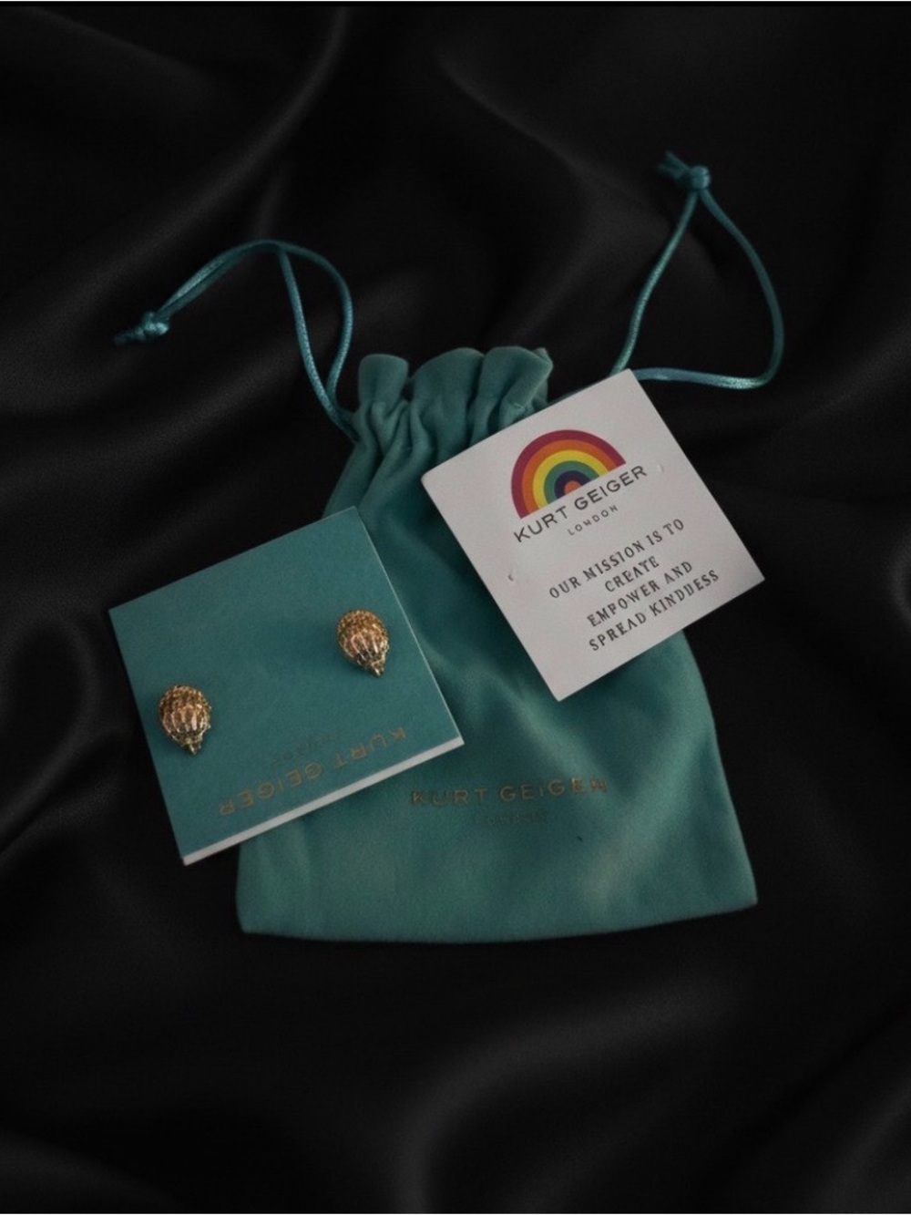 Kurt Geiger Gold Hot Air Balloon Stud Earrings with Teal Pouch